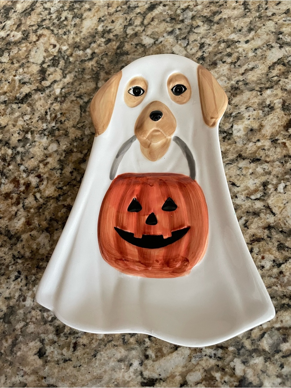 Ghost Dog With Pumpkin Halloween Spoon Rest